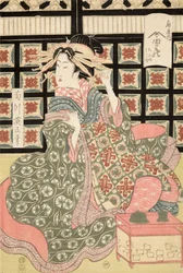 Ukiyo-e-Druck einer Kurtisane von Eizan, ca. 1810 (Farbholzschnitt)