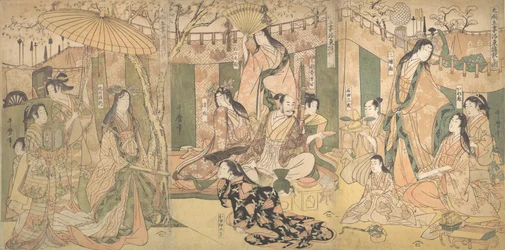 Ein Blick auf die Freuden des Taiko und seiner fünf Frauen in Rakuto, 1804