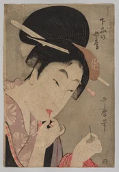 Eine Ehefrau niederen Ranges (Gebon no nyōbō), aus der Serie Ein Führer zu den zeitgenössischen Stilen der Frauen (Tōsei onna fūzoku tsū)