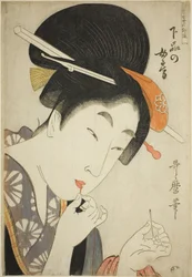 Eine Frau niedrigen Ranges (Gebon no nyobo), aus der Serie "Ein Leitfaden zu den zeitgenössischen Frauenstilen (Tosei onna fuzoku tsu)"