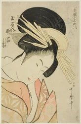Akashi von der Tamaya, aus der Serie Sieben Komachis von Yoshiwara (Seiro nana Komachi) (Tamaya uchi Akashi, Uraji, Shimano)
