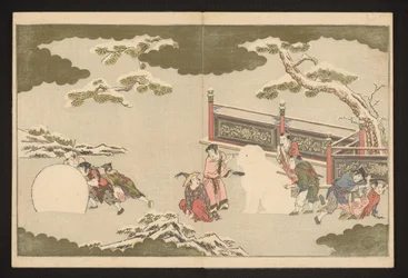 Chinesische Jungen spielen im Schnee