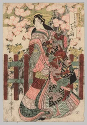 Chōzan von Chōjiya aus der Serie Triptychon der Schönheiten vor Jalousien