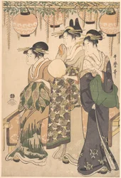Kurtisanen unter einer Glyzinienlaube (Fuji dana shita no yūjo tachi)