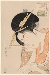 Hanaogi vom Ogiya, aus der Serie "Berühmte Schönheiten, verglichen mit den sechs unsterblichen Dichtern"