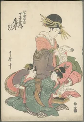 Karagoto aus dem Chōjiya mit den Begleiterinnen Yayoi und Ageha