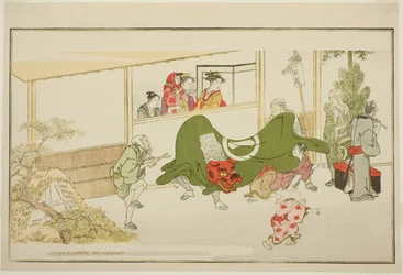 Neujahrs-Straßenkünstler, aus der illustrierten Kyoka-Anthologie "Der junge Gott Ebisu (Waka Ebisu)"