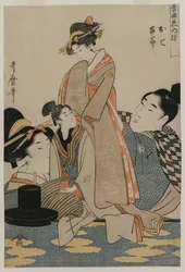 Oshichi und Kichisaburo aus der Serie Musik zum Thema Beständigkeit in der Liebe, um 1800