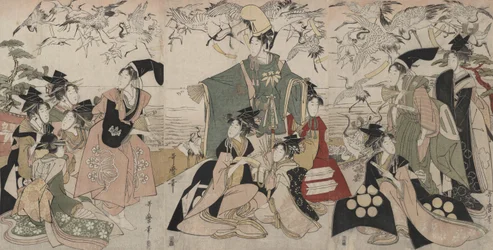 Parodie auf Yoritomo, der Kraniche freilässt (Mitate Yoritomo h?kaku)