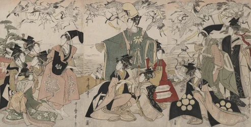 Parodie auf Yoritomo beim Freilassen von Kranichen (Mitate Yoritomo hōkaku)