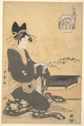 Die Oiran Hanaogi aus dem Haus Ogiya, aus der Serie „Sechs Juwelenflüsse“ (Mutamagawa)