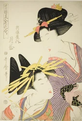 Tsukioka vom Hyogoya, aus der Serie "Seiro bijin meika awase"