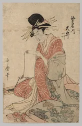 Frau aus Yoshiwara liest eine Schriftrolle