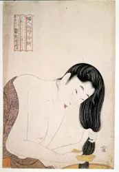 Frau malt sich selbst. sd. Kunstwerk von Utamaro KITAGAWA (1753-1806)