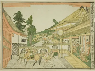 Akt II (Nidanme), aus der Serie "Perspektivbilder des Lagers der treuen Vasallen (Uki-e kanadehon Chushingura)"