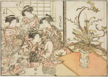 Kurtisanen von Yotsumaya, aus dem Buch "Spiegel der schönen Frauen der Vergnügungsviertel (Seiro bijin awase sugata kagami)," Bd. 2