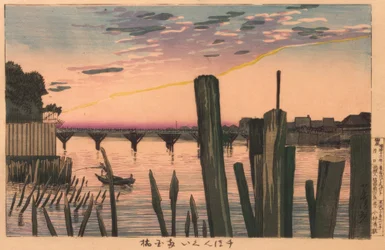 Wellenbrecherpfähle und Ryogoku-Brücke
