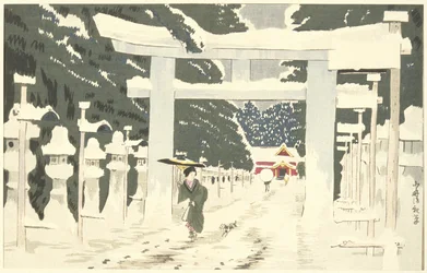 Starker Schneefall am Tōshōgū-Schrein in Ueno