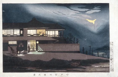 Blick auf Vergnügungshäuser in Imado bei Morgengrauen