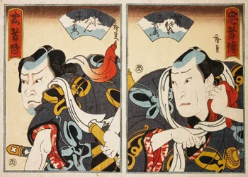 Der Schauspieler Jitsukawa Ensaburo und ein unbekannter Schauspieler Diptychon, 1847