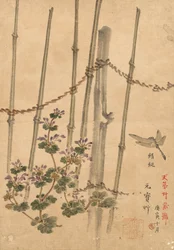 Bambuszaun und Chrysanthemen (ca. 1890)