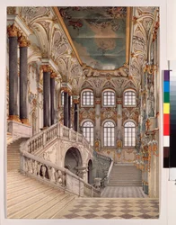 Die große Treppe des Winterpalastes in Sankt Petersburg, auch bekannt als Botschaftertreppe oder Jordan-Treppe - Werk von Konstantin Andreyevich Ukhtomsky (1818-1881)