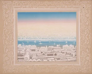 Luftaufnahme von London mit dekorativem Rand, ca. 1845