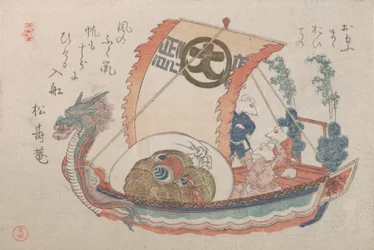 Schatzboot Takara-bune mit drei Ratten, 1816, Jahr der Ratte