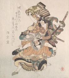 Zwei Schauspieler, eine Szene aus dem Soga-Stück, 19. Jahrhundert