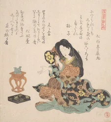 Frau, die die Tsuzumi spielt, ca. 1800