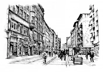 Belebte Stadtstraße Skizze