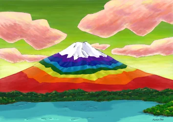 Der See und der regenbogenfarbene Berg Fuji, 2023