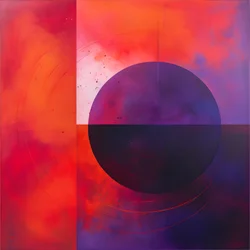 Abstraktes Gemälde eines lila Kreises und eines roten Kreises