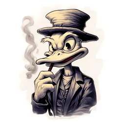 Dagobert Duck raucht einen großen Marihuana-Joint