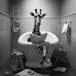 Glückliche Giraffe sitzt auf Toilette mit Zeitung 2