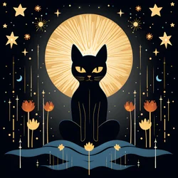 Katze in Meditation auf einer Lotusblume sitzend