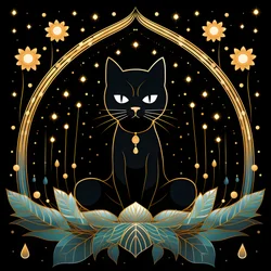 Katze in Meditation auf einer Lotusblume sitzend