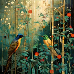 Kolibris und ein Frosch im Wald