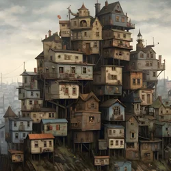 Eine Stadt aus liegenden Häusern