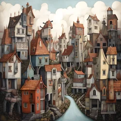 Eine Stadt aus liegenden Häusern