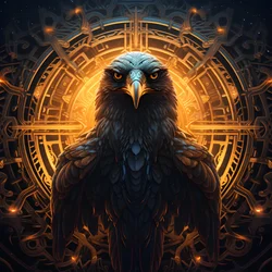 Aufwendig verzierte symmetrische sechseckige keltische Knoten aus beleuchtetem faseroptischem Flüssigmetall, umrandet von sechseckigen bernsteinfarbenen Edelsteinen 4