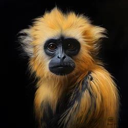 Ein Gemälde des Gesichts eines Goldlangurs mit schwarzem Hintergrund 3