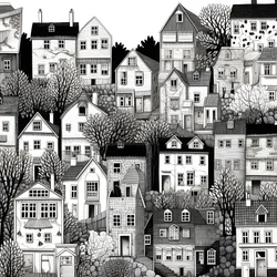 Ein schwarz-weißes Bild der Häuser 2