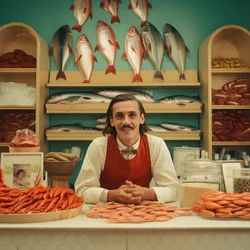 ein surreales Bild eines polnischen Fischhändlers aus den 1950er Jahren