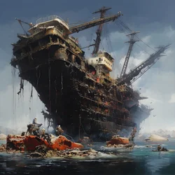 Großes Wrack wird von einem Kran aus dem Meer gezogen