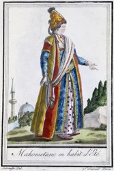 Mohammedanerin in Sommerkleidung - in „Enzyklopädie der Reisen“ von J. Grasset St Sauveur, ed. Deroy, Paris
