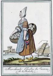 Austernhändler aus der Umgebung von La Rochelle (Charente Maritime) - in „Enzyklopädie der Reisen“ von J. Grasset St Sauveur, Deron, Paris