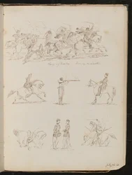 Sieben Studien von Kavallerieschlachten, Soldaten und einer reitenden Frau