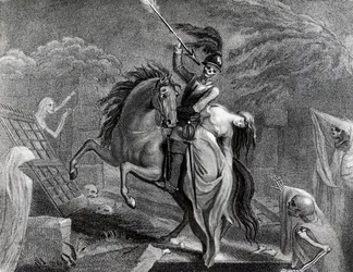 Lenore reitet mit dem Tod, Illustration für das Gedicht Lenore von Gottfried Augustus Bürger (1747-1794), Zeichnung von Diana Beauclerk (1734-1808) für die Ausgabe von 1796, veröffentlicht von Harding Pall Mall