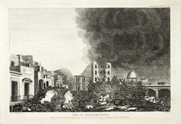 Ansicht von Torro del Greco: Aufgenommen am 8. Tag nach dem Ausbruch des Vesuvs, 15. Juni 1794, 1822 (Gravur & Radierung)